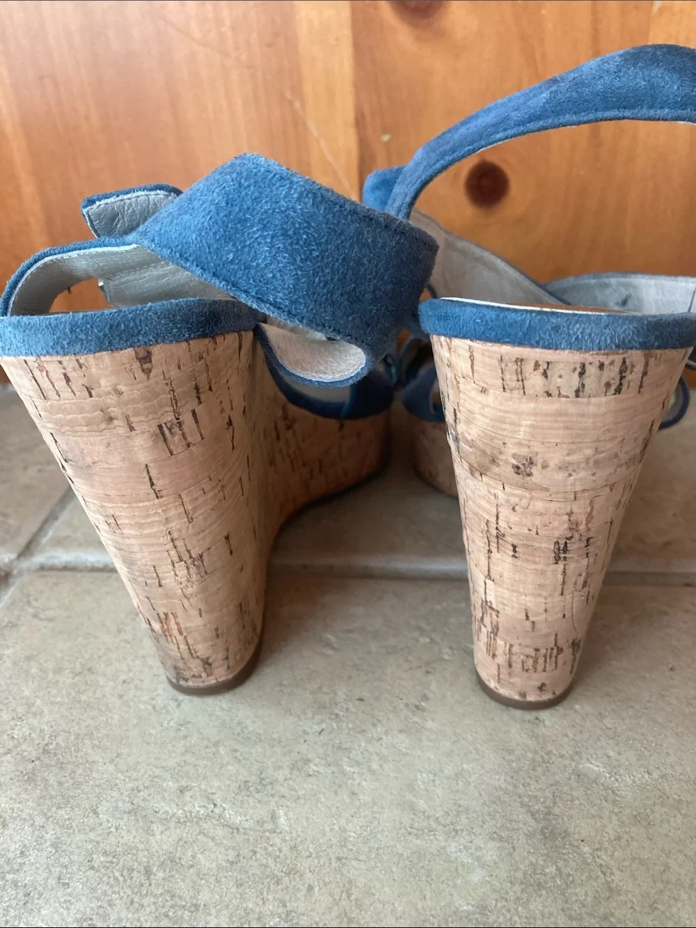Michael Kors Blue Suede Cork Wedge Sandals - Size 7